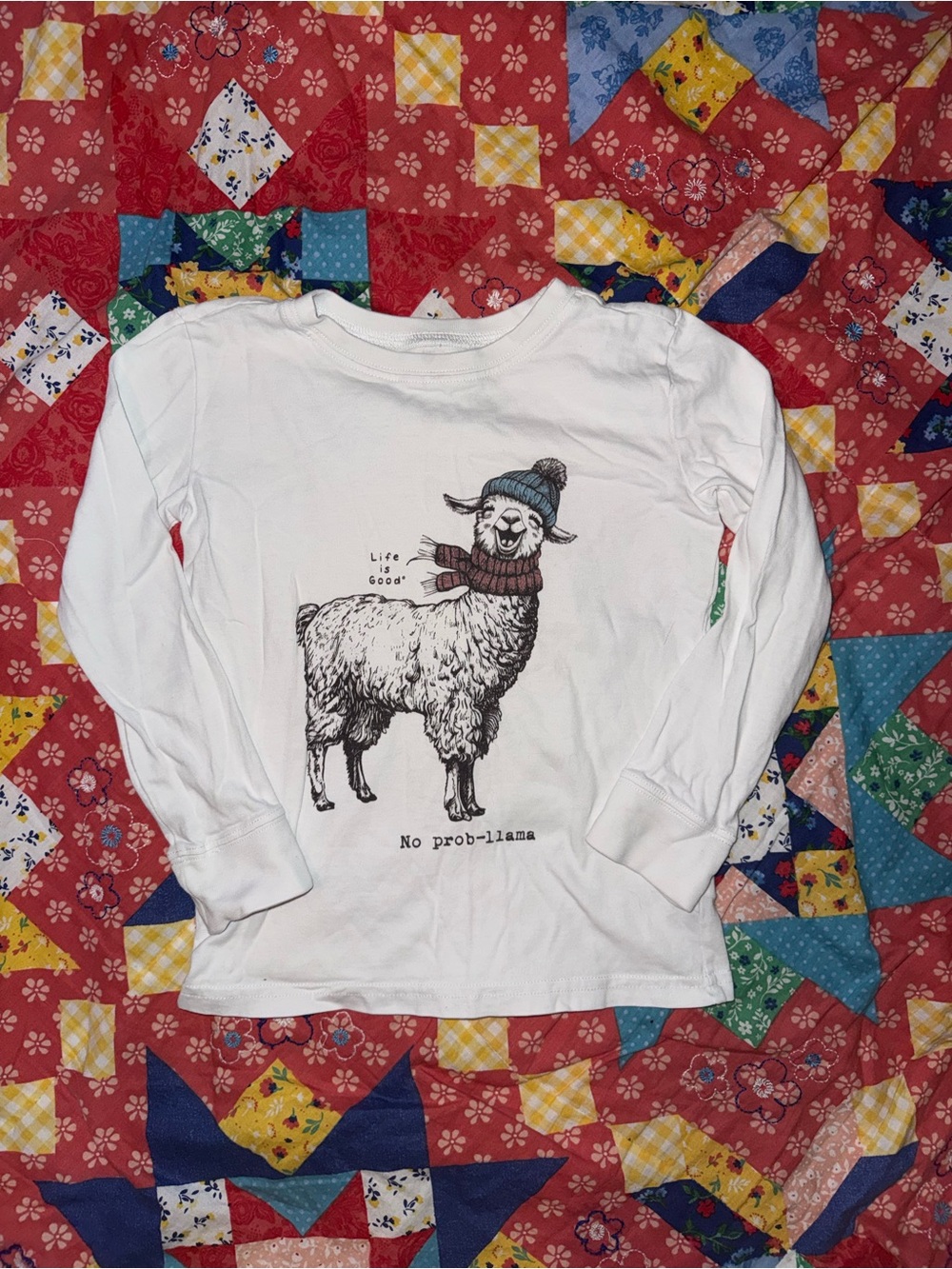 Life Is Good White Long-Sleeve 'No Prob-llama' Graphic Tee